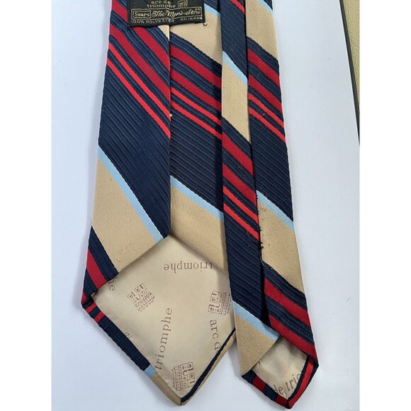 Vintage Sears Men's Store Arc de Triomphe Necktie Striped Blue/Tan/Red  54" x4" - Picture 3 of 5